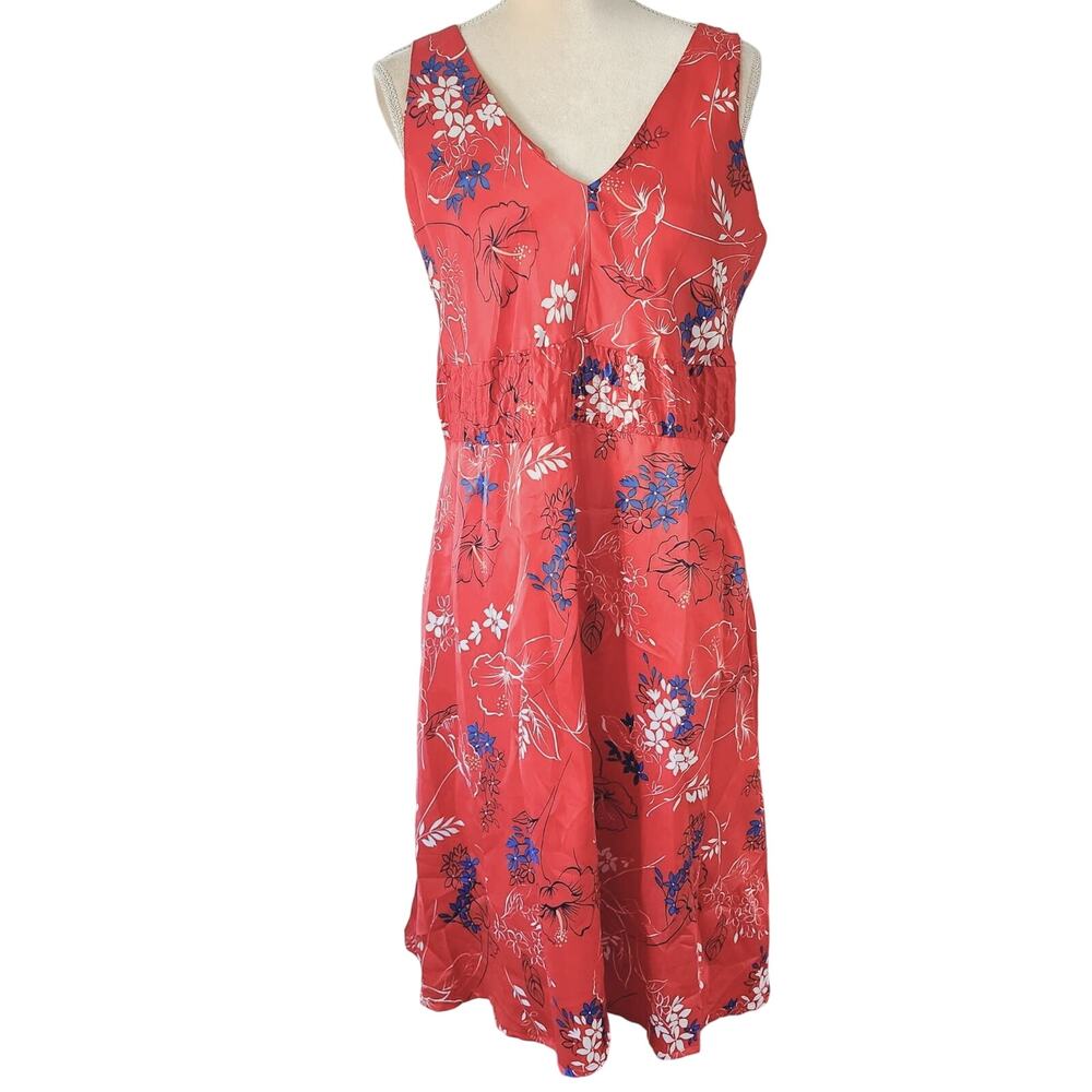 Diamond head red floral hibiscuses Hawaii Tank Ruched sundress size 12